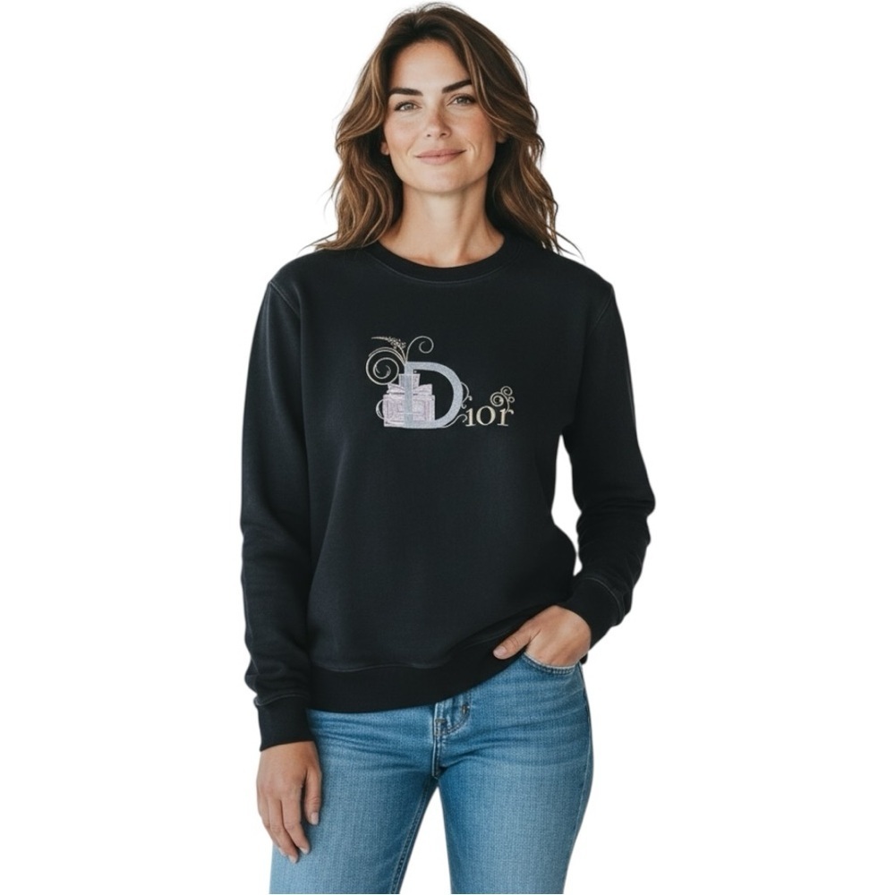 Designer Black Embroidered Suede Sweater